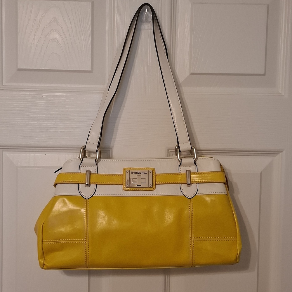 Croft & Barrow, Harvest yellow leather handbag with 3 sections. & 2 inside pocke